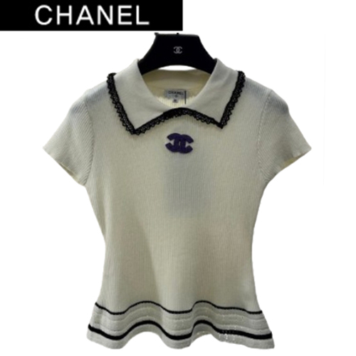 CHANEL-072610 샤넬 화이트 니트 코튼 폴로 티셔츠 여성용