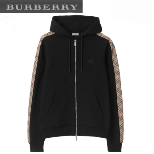 BURBERRY-81107901 버버리 블랙 체크 트리밍 코튼 지퍼 후디 남여공용