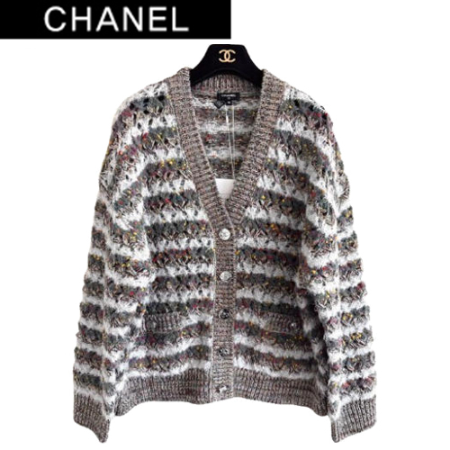 CHANEL-P80241 샤넬 그레이 스트라이프 가디건