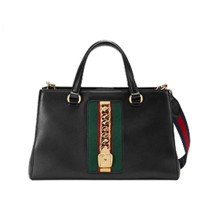 [스페셜오더]GUCCI-453790 8638 구찌 Sylvie 가죽 나일론 Web 디테일 라지 탑 핸들 백 블랙