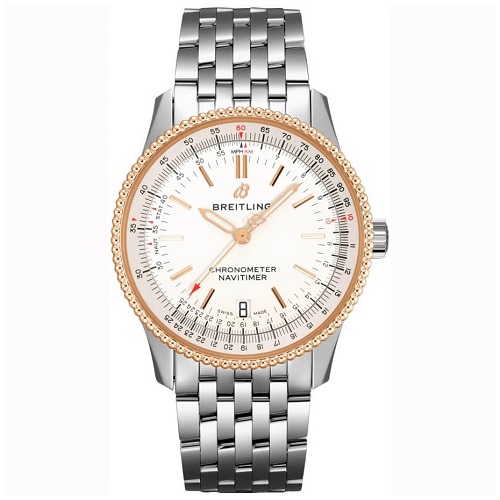 [스페셜오더]BREITLING-브라이틀링 내비타이머 오토매틱 레드 골드 스틸 실버 Mans 시계 38mm