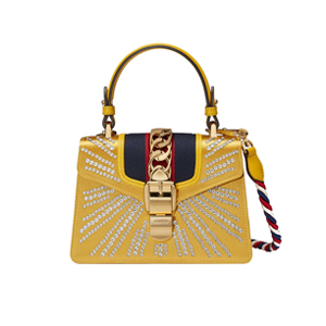 [스페셜오더]GUCCI-470270 7289 구찌 Sylvie 골드 가죽 크리스탈 장식 미니 백