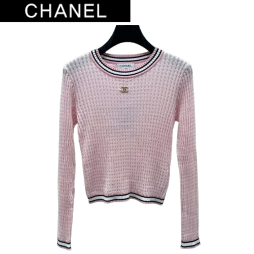 CHANEL-081714 샤넬 핑크 메탈 CC 로고 장식 스웨터
