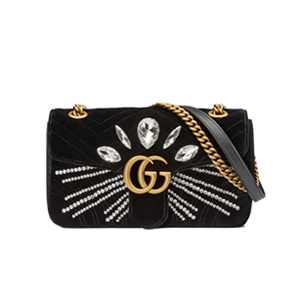 [스페셜오더]GUCCI-443497 1081 구찌 GG Marmont 크리스탈 장식 블랙 벨벳 숄더 백 