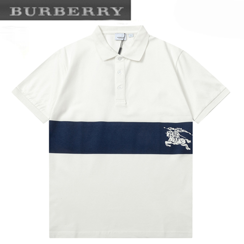 BURBERRY-04011 버버리 화이트/네이비 코튼 폴로 티셔츠 남성용