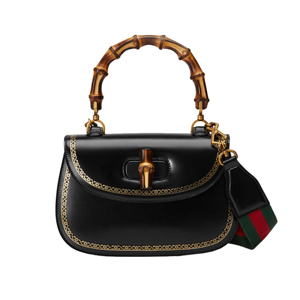 [스페셜오더]GUCCI-495880 8915 구찌 블랙 가죽 클래식 프레임 프린트 탑 핸들 밤부 백