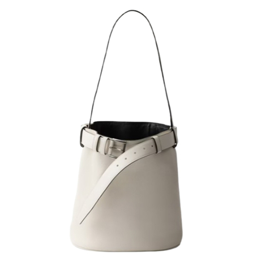 [스페셜오더]PRADA-1BE085 프라다 화이트 가죽 프라다 버클 버킷 백