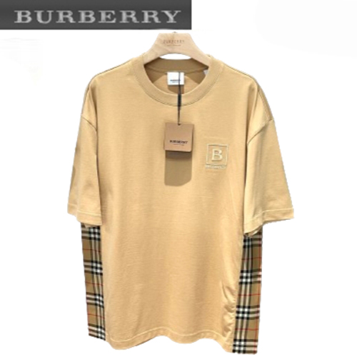 BURBERRY-03203 버버리 베이지 체크 디테일 티셔츠 남여공용