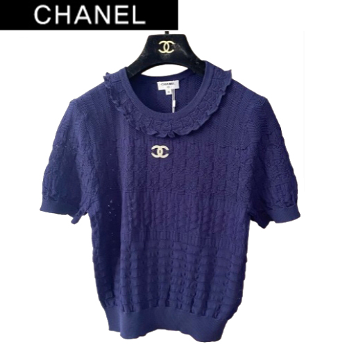 CHANEL-07262 샤넬 블루 니트 코튼 티셔츠 여성용