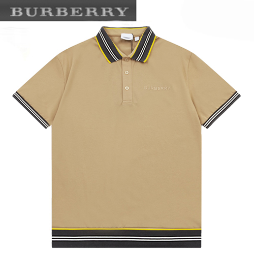 BURBERRY-04017 버버리 베이지 스트라이프 장식 폴로 티셔츠 남성용