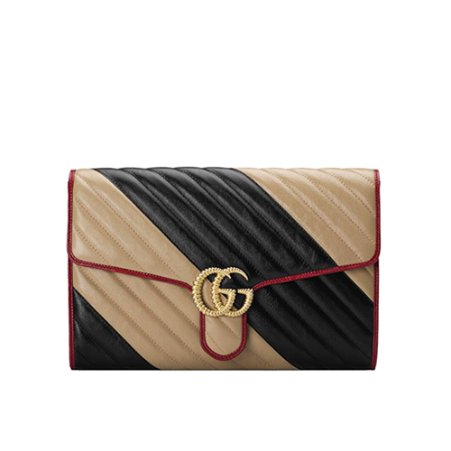 [스페셜오더]GUCCI-498079 9689 구찌 GG 마몽 베이지/블랙 사선형 마틀라세 가죽 클러치