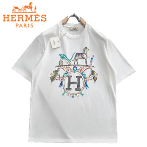 HERMES-03199 에르메스 화이트 프린트 장식 티셔츠 남성용