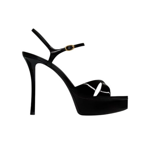 SAINT LAURENT-820579 생 로랑 블랙 페이턴트 가죽 debbie 플랫폼 샌들